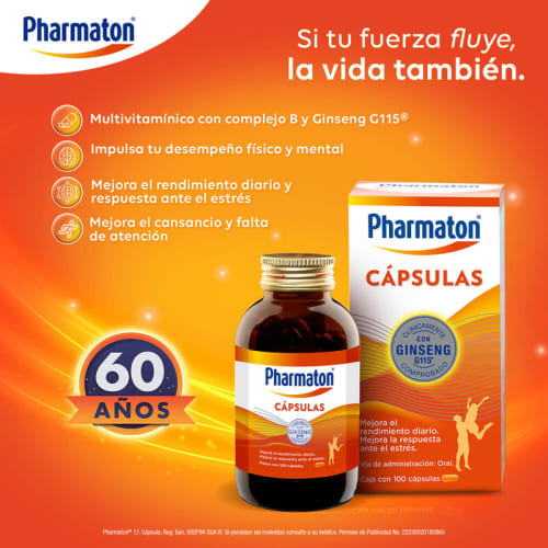 Comprar Pharmaton Vitaminas Y Minerales Suplemento Alimenticio Con 100 Cápsulas