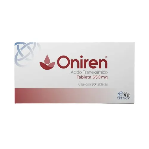 Oniren Acido Tranexámico 650 mg con 30 Tabletas