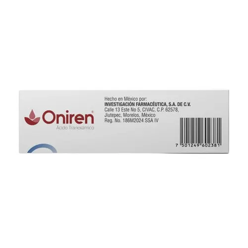 Oniren Acido Tranexámico 650 mg con 30 Tabletas