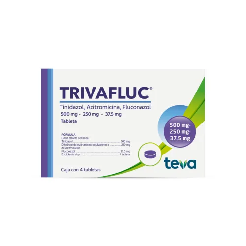 Trivafluc Azitromicina Fluconazol Tinidazol 500/250/37.5 Mg Con 4 Tabletas
