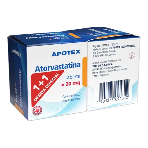 Atorvastatina 20 Mg Con 30 Tabletas Duopack