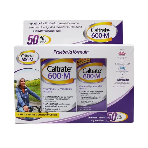 Caltrate 600+m 60+30 tabletas combo precio