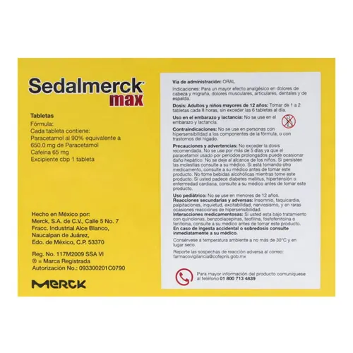 Comprar Sedalmerck Max 650/65 Mg Con 48 Tabletas