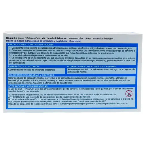 Ceftrianol Iv Ceftriaxona 1 G Solución Inyectable Frasco Ámpula 10 Ml