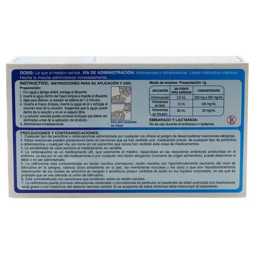 Ceftrianol Ceftriaxona 1 G Solución Inyectable Con 1 Frasco Ámpula