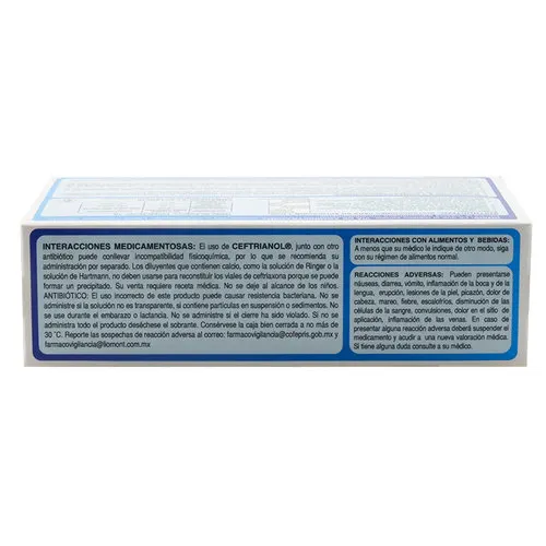Ceftrianol Ceftriaxona 1 G Solución Inyectable Con 1 Frasco Ámpula