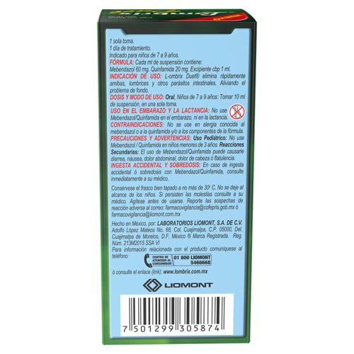 L-Ombrix Duet 60/20 Mg Suspensión Infantil 7 A 9 Años Sabor Plátano Con 10 Ml