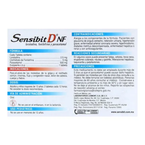 Sensibit D Nf 2.5/5/500 Mg Con 12 Tabletas