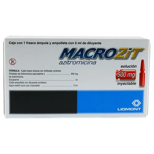 Macrozit Azitromicina 500 Mg Con 1 Frasco Con Ámpula