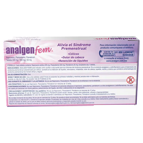 Analgen Fem 220/300/25 Mg Con 12 Tabletas