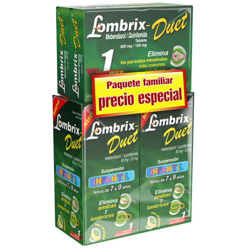 Lombrix Duet Paquete Familiar 2 Frascos De 10 Ml + 2 Tabletas 300/150 Mg