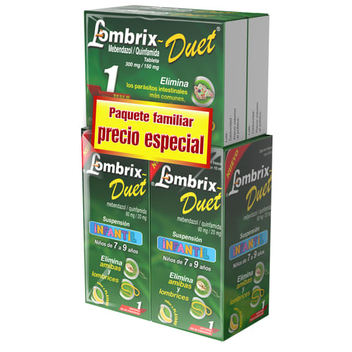 Lombrix Duet Paquete Familiar 2 Frascos De 10 Ml + 2 Tabletas 300/150 Mg