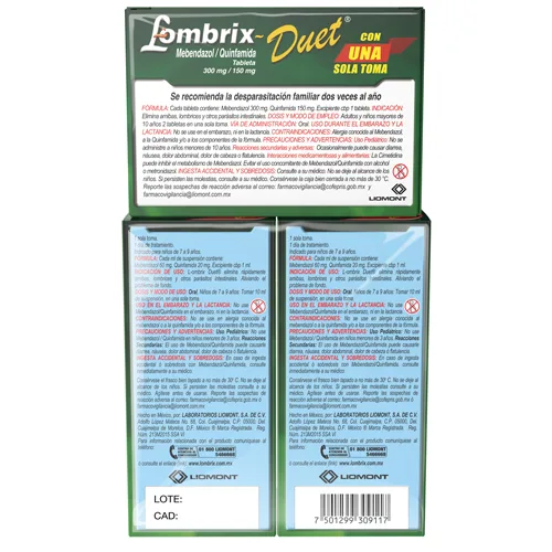 Lombrix Duet Paquete Familiar 2 Frascos De 10 Ml + 2 Tabletas 300/150 Mg