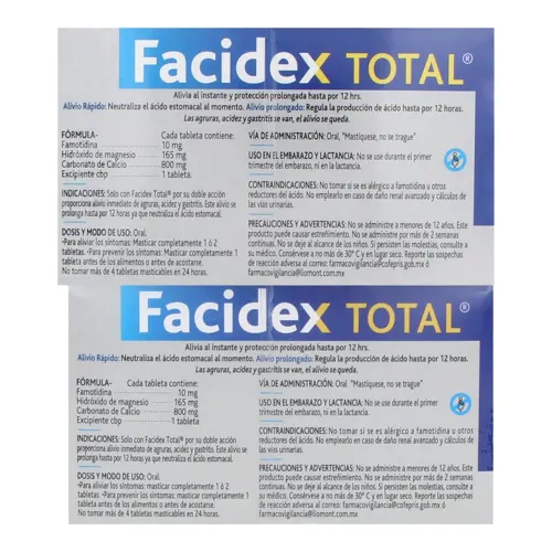 Comprar Facidex Total 10/165/800Mg Con 30 Tabletas Masticables Sabor Menta