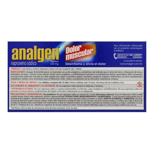 Comprar Analgen 220 Mg Con 20 Tabletas