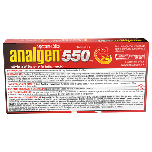 Analgen 550 Mg Con 12 Tabletas