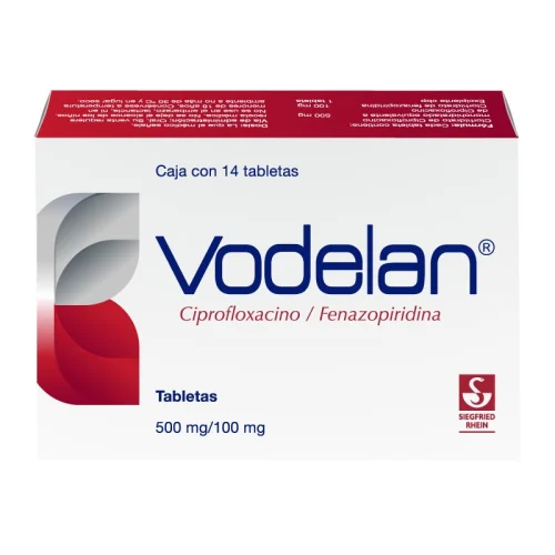 Vodelan 500 Mg / 100 Mg – Caja Con 14 Tabletas (Ciprofloxacino Y Fenazopiridina)