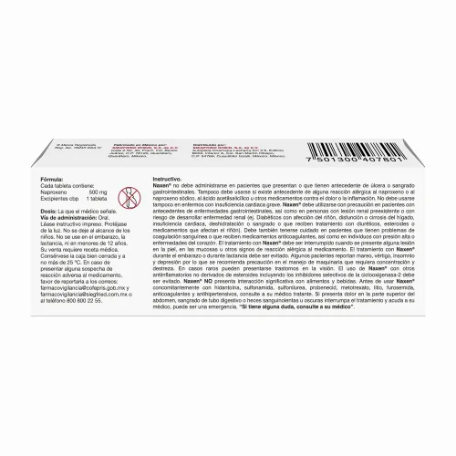 Naxen 500 Mg – Caja Con 15 Tabletas (Naproxeno)
