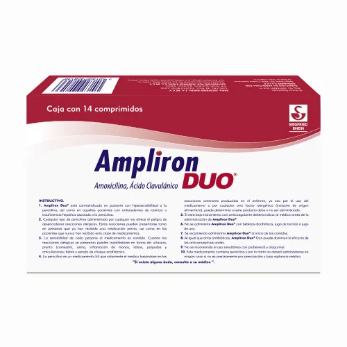 Ampliron Duo 875 Mg / 125 Mg – Caja Con 14 Comprimidos (Amoxicilina Y Ácido Clavulánico)