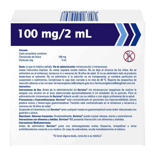 Dorixina 100 Mg Solución Inyectable Con 5 Ampolletas