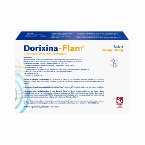 Dorixina-Flam 250 Mg / 50 Mg – Caja Con 14 Tabletas (Clonixinato De Lisina Y Diclofenaco Sódico)