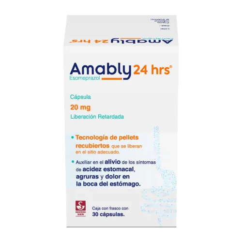 Amably 24 Hrs 20 Mg – Frasco Con 30 Cápsulas (Esomeprazol)