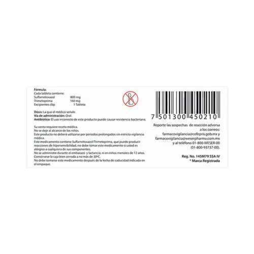 Bactrim F Sulfametoxazol Trimetoprima 800/160 Mg Con 15 Tabletas