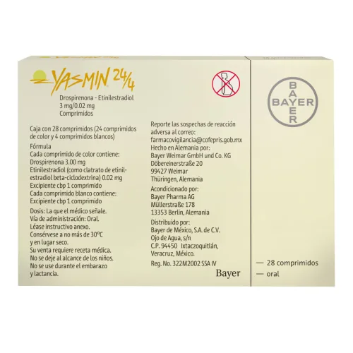 Comprar Yasmin 24/4 3/0.02 Mg 28 Comprimidos