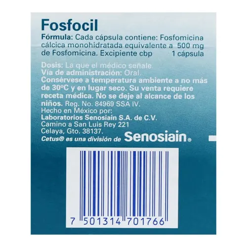 Fosfocil Fosfomicina 500 Mg Con 12 Cápsulas