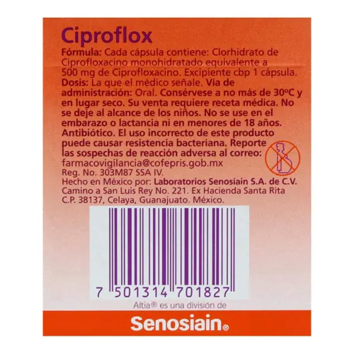 Comprar Ciproflox 500 Mg Con 12 Cápsulas