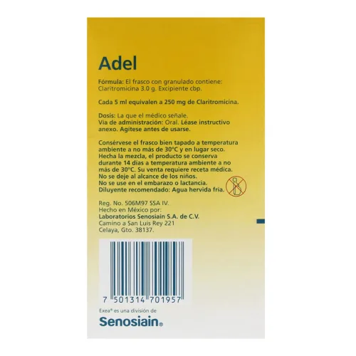 Adel Claritromicina 250 Mg Suspensión 60 Ml