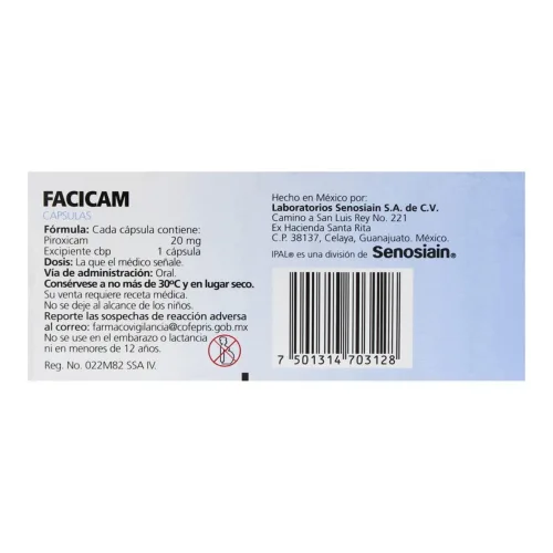 Facicam 20 Mg Con 20 Cápsulas