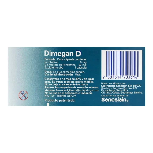 Comprar Dimegan-D 5/20 Mg Con 10 Cápsulas