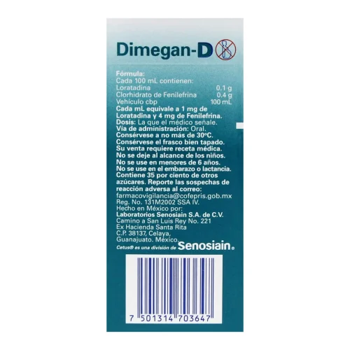 Dimegan-D 10/40 Mg Con 60 Ml De Jarabe