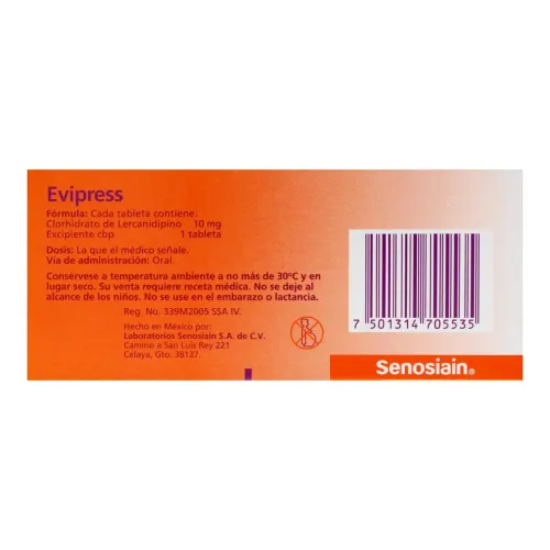 Comprar Evipress 10 Mg Con 30 Tabletas