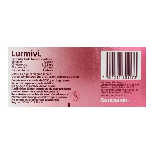 Lurmivi Clindamicina Fluconazol Tinidazol 500/312.5/37.5 Mg Con 4 Tabletas