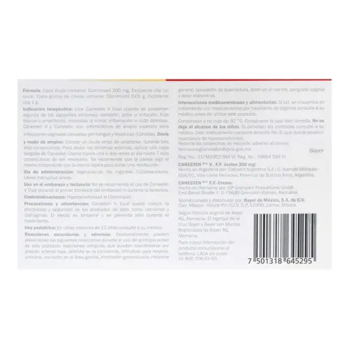 Canesten V Dual 200 Mg Con 3 Óvulos, 1% Crema 10 G
