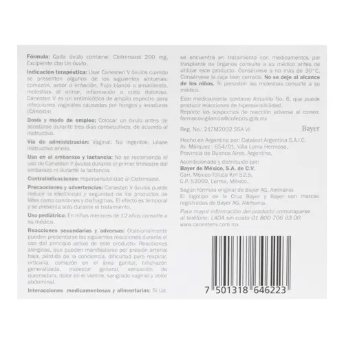 Canesten V 200 Mg Con 3 Óvulos