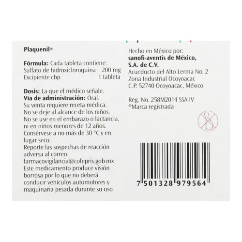 Plaquenil 200 Mg Con 20 Tabletas