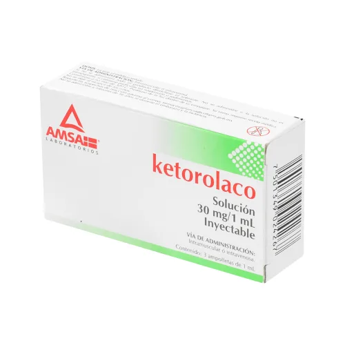 Ketorolaco 30 Mg Con 3 Ampolletas Solución Inyectable