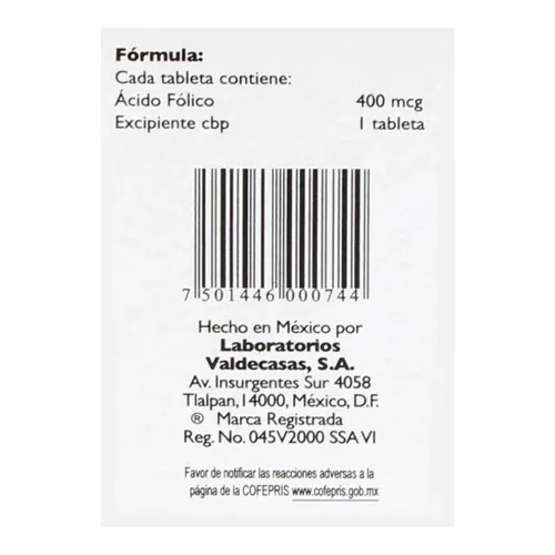 Ácido Fólico con 90 Tabletas