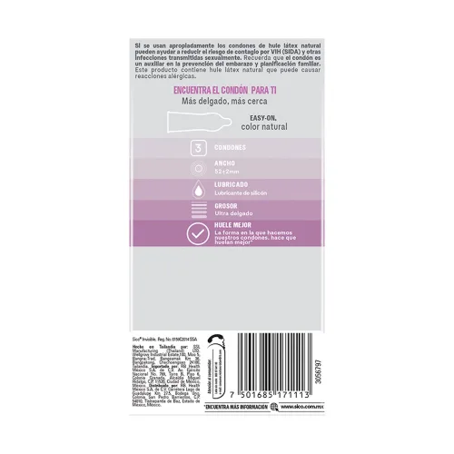 Sico Invisible Condones De Látex 3 Piezas