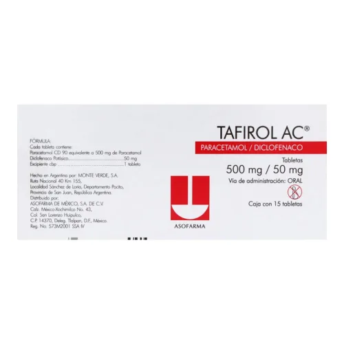 Comprar Tafirol Ac 500/50 Mg Con 15 Tabletas