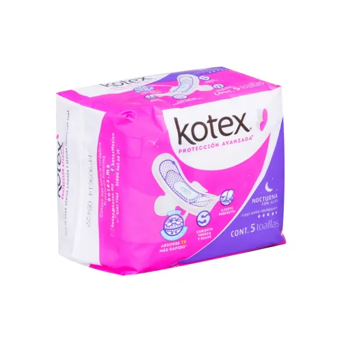 Kotex Nocturna Toallas Sanitarias Con Alas 5 Piezas