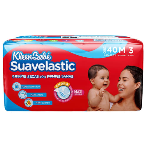 Comprar Kleen Bebé Suavelastic Pañales Unisex Etapa 3 Mediano 40 Piezas Bolsa