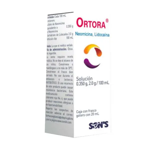 Ortora Lidocaína Neomicina 0.350/2 G Frasco Gotero Con 20 Ml