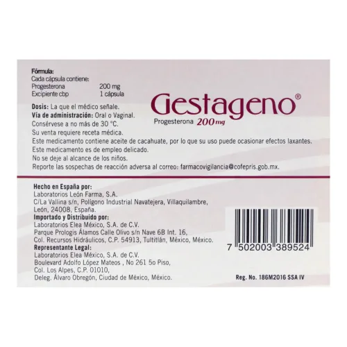 Comprar Gestageno 200 Mg Con 15 Cápsulas