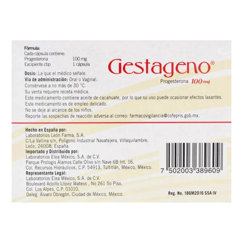 Comprar Gestageno 100 Mg Con 30 Cápsulas