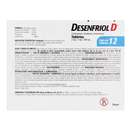 Comprar Desenfriol D 2/5/500 Mg Con 12 Tabletas