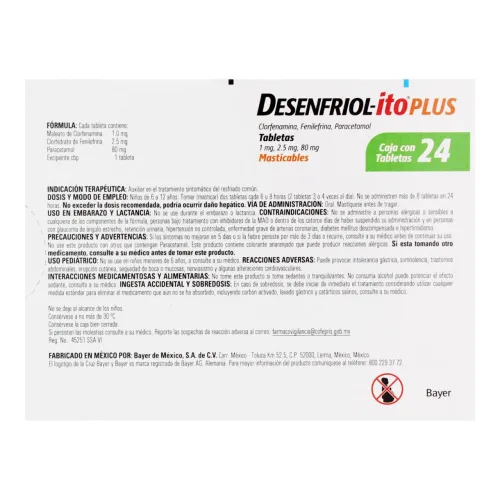 Comprar Desenfriol-Ito Plus 1/2.5/80 Mg Con 24 Tabletas Sabor Naranja